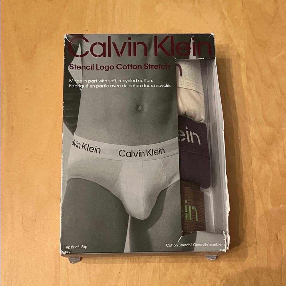 Calvin Klein Stencil Logo Cotton Stretch Briefs - Gray, White, Brown